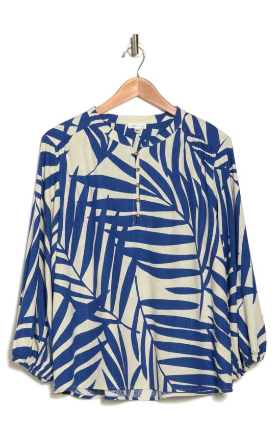 Gemma + Jane Palm Print Long Sleeve Top In Cream/ Blue