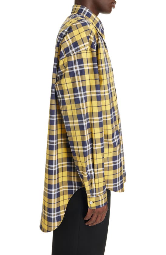 Shop Givenchy Plaid Cotton High-low Button-up Shirt In Dark Yellow