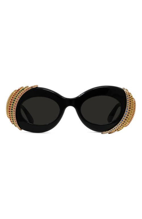 Loewe x Paula's Ibiza 47mm Oval Sunglasses in Shiny Black /Smoke at Nordstrom