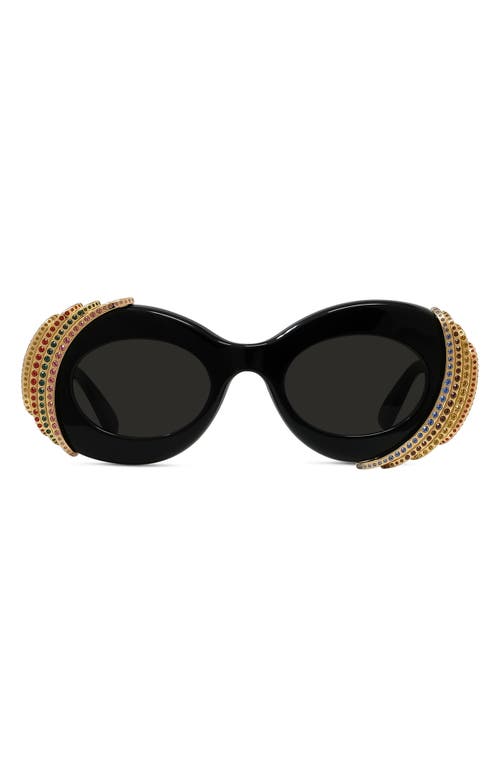 Loewe Men's X Paula's Ibiza 47mm Oval Sunglasses In Shiny Black/smoke