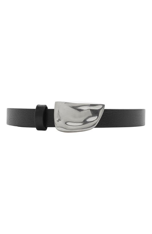Shield Buckle Leather Belt in Black