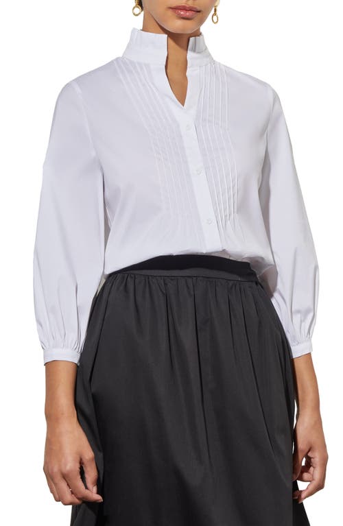 Pintuck Front Button-Up Shirt in White
