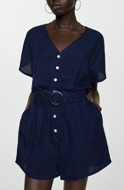 Shop Mango Belted Romper In Dark Blue