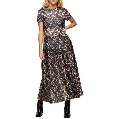 Topshop Tie Dye Print Pleated Dress, US (fits like 0) - Black