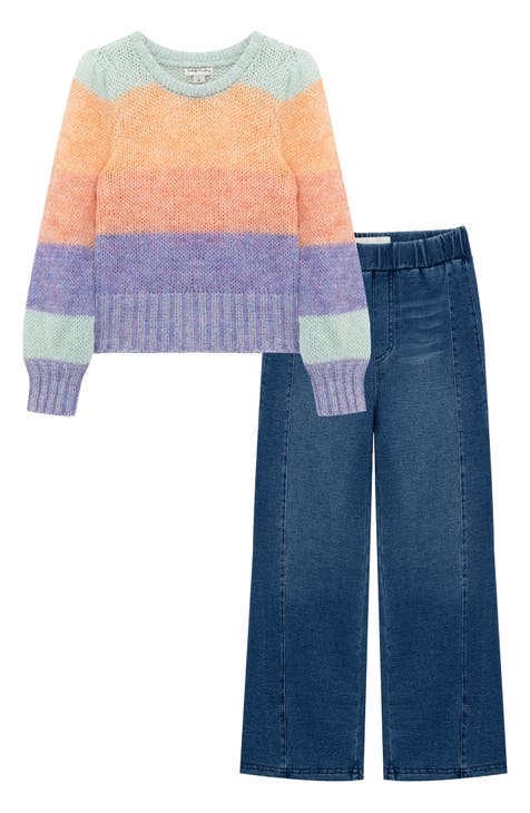 Kids' Bisho Stripe Sweater & Wide Leg Jeans Set (Toddler & Little Kid)