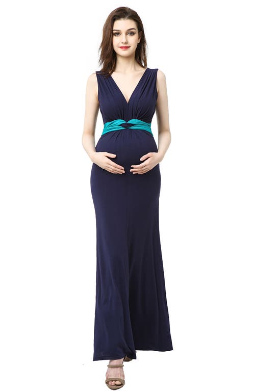 Kimi And Kai Scarlett Maternity Maxi Dress In Navy/teal