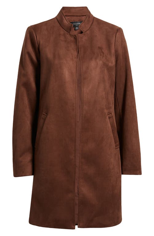 Tahari Asl Faux Suede Long Jacket In Espresso