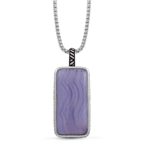 Luvmyjewelry Blue Lace Agate Stone Tag In Black Rhodium Plated Sterling Silver In Blue