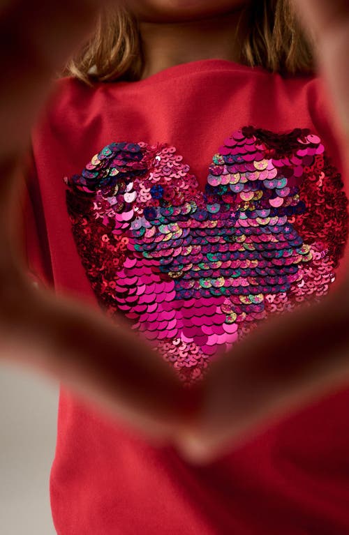 Shop Next Kids' Sequin Heart Long Sleeve Cotton Graphic T-shirt In Red