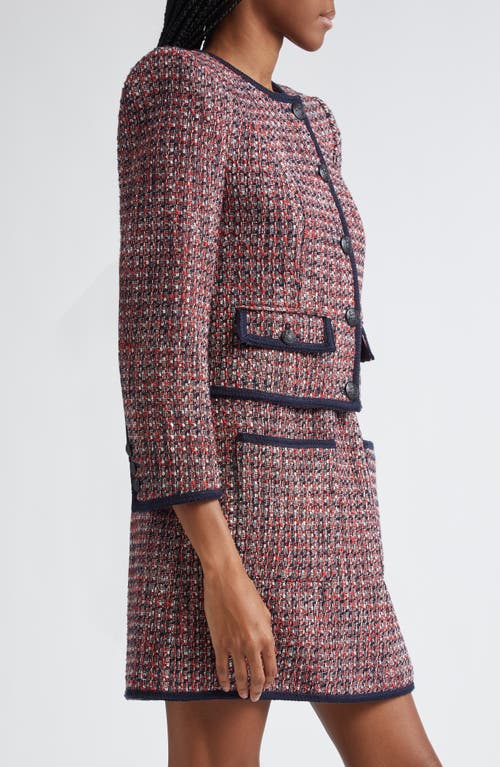 Veronica Beard Ceres Metallic Cotton Blend Tweed Jacket In Red Blaze/navy Multi