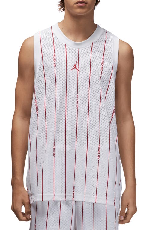 Shop Jordan Essentials Stripe Mesh Jersey In White/gym Red/gym Red