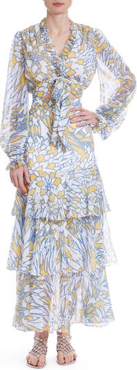 Badgley Mischka Collection Floral Cutout Long Sleeve Tiered Dress ...