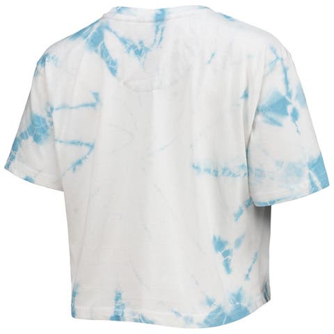 Women's Majestic Threads Tua Tagovailoa White Miami Dolphins Off-Shoulder  Tie-Dye Name & Number Long Sleeve V-Neck Crop-Top T-Shirt