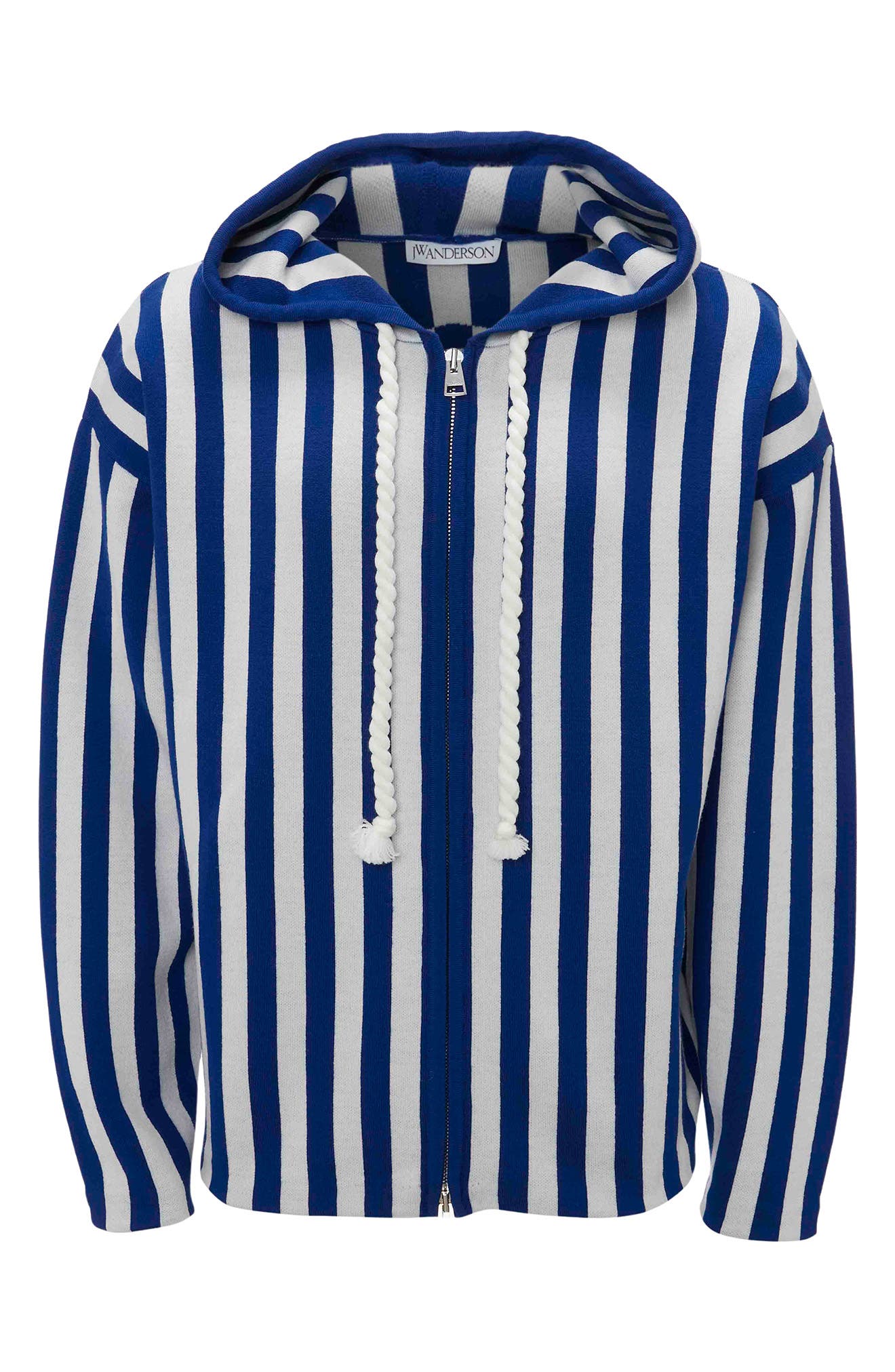 JW Anderson Anchor Stripe Wool Full Zip Hoodie in Blue White