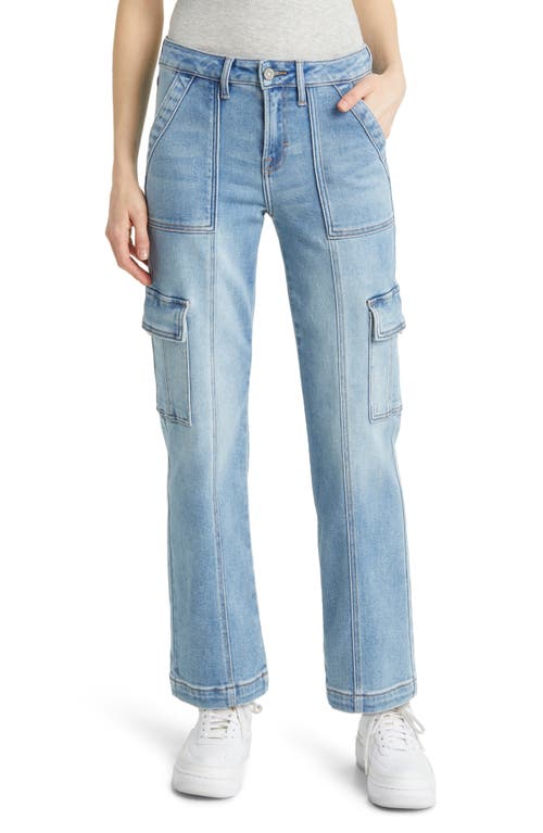 Crop Straight Leg Cargo Jeans in Med Wash