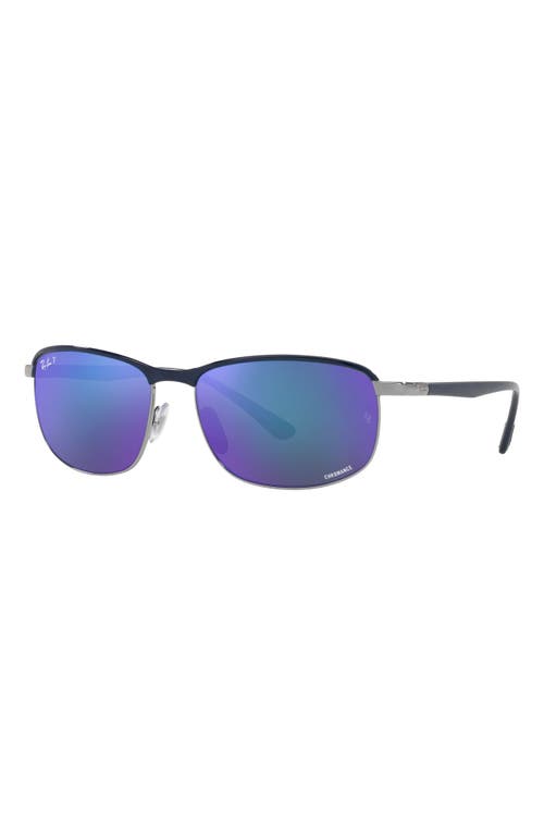 Ray Ban Polarized Gray Mirrored Blue Rectangular Unisex Sunglasses Rb3671ch 92044l 60 In Blue Gunmetal/polar Greyblue