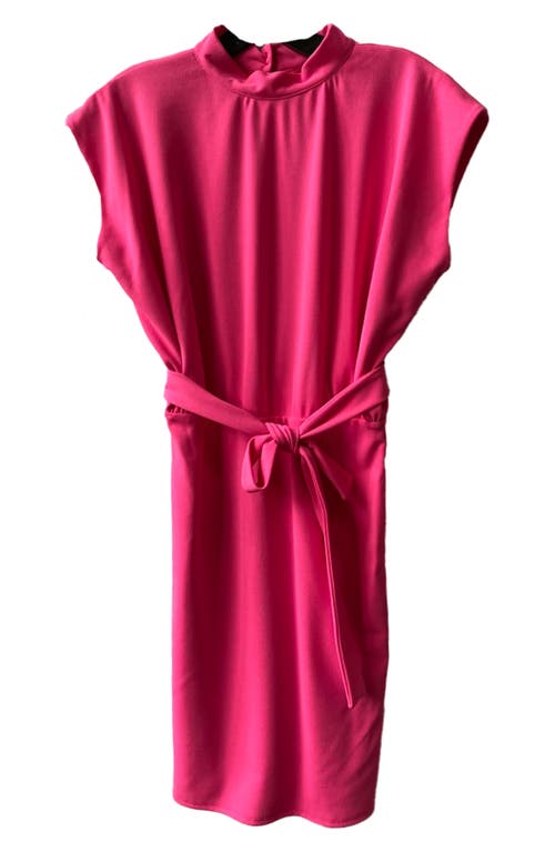 Shop Un Deux Trois Kids' Tie Waist Dolman Sleeve Stretch Crepe Sheath Dress In Fuchsia