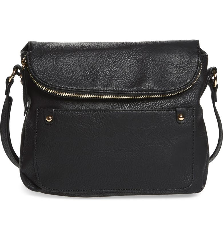 BP. Zip Flap Faux Leather Crossbody Bag, Main, color, Black