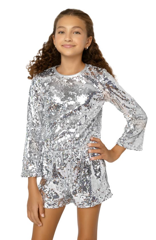 Shop Mia New York Kids' Sequin Three-quarter Sleeve Romper In Silver