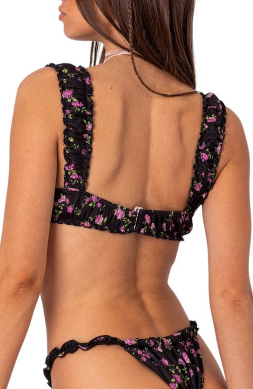 Shop Edikted Floral Scrunch Underwire Bikini Top In Black