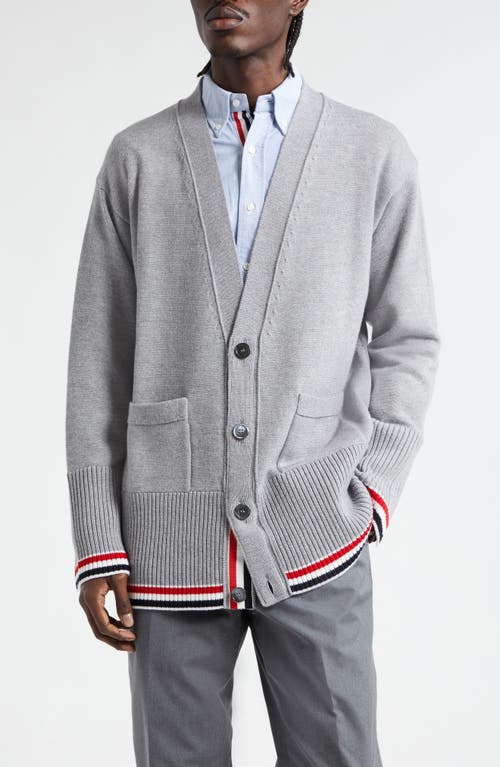 Thom Browne Virgin Wool V-Neck Cardigan Light Grey at Nordstrom,