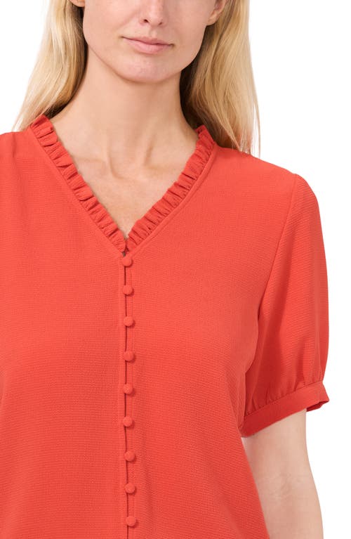 Shop Cece Frill V-neck Button-up Blouse In Chili Orange