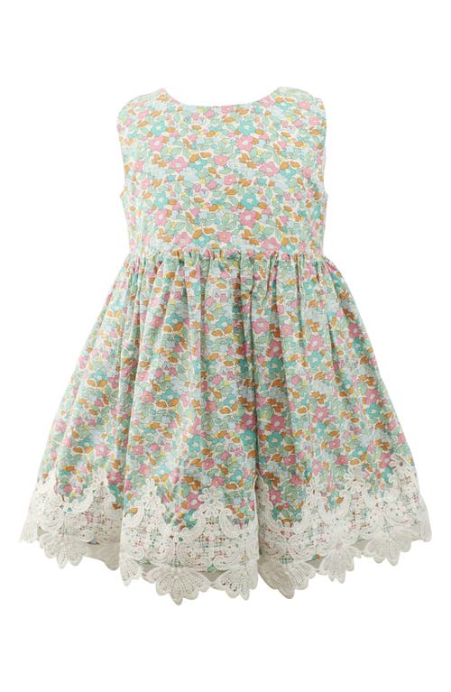 Popatu Kids' Floral Lace Trim Cotton Dress in Blue 