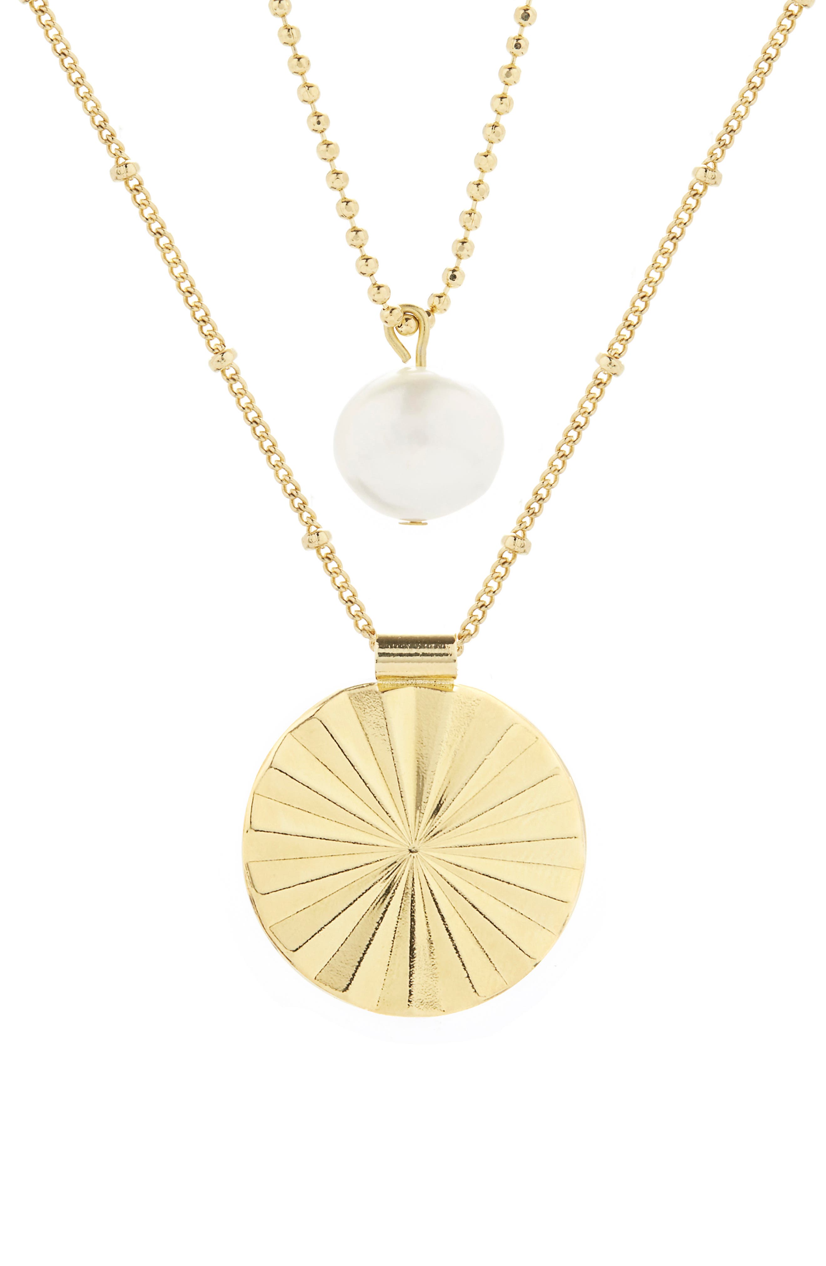 Brook and York Celeste Pearl \u0026 Sunburst Pendant Layering Necklace in Gold