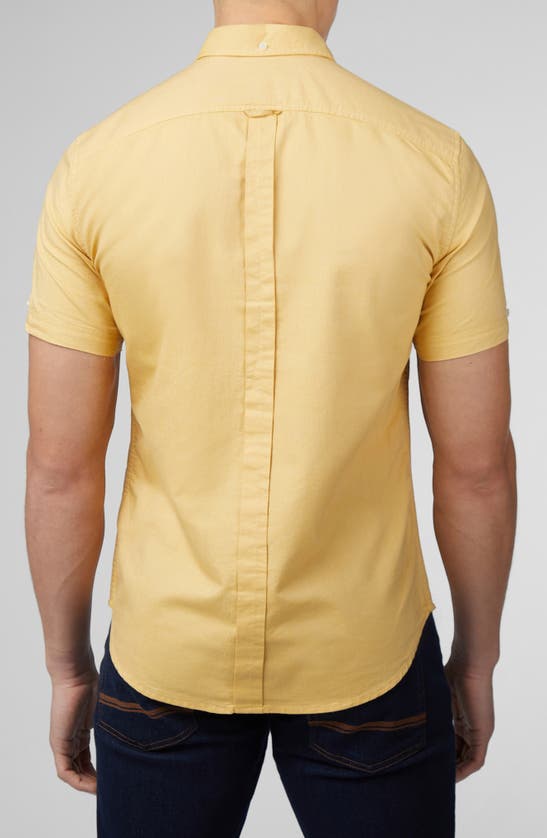 Shop Ben Sherman Signature Short Sleeve Organic Cotton Button-down Oxford Shirt In Sunflower