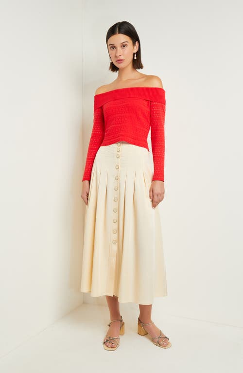 Shop Misook Off The Shoulder Jacquard Sweater In Radiant Pink Red