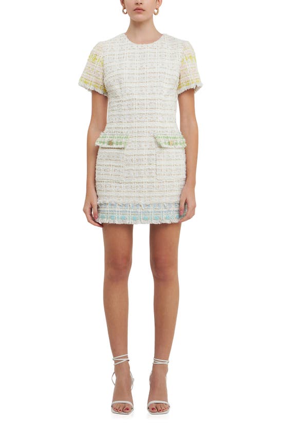 Shop Endless Rose Colorblock Tweed Minidress In Ivory Multi