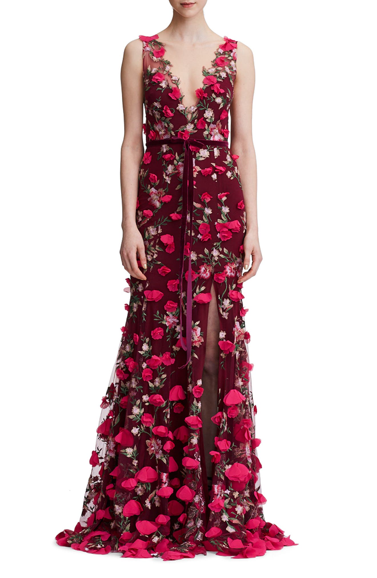 marchesa notte floral applique dress