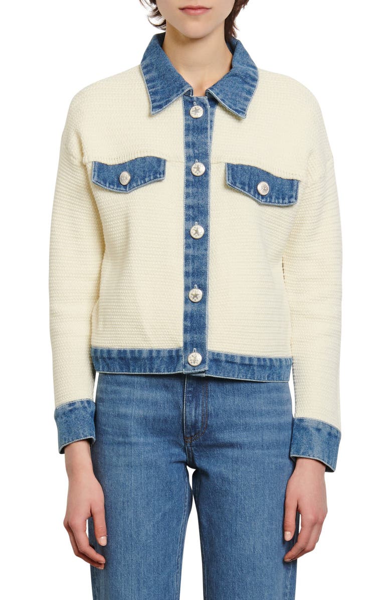 sandro Nino Denim Detail Cotton Jacket, Main, color, 