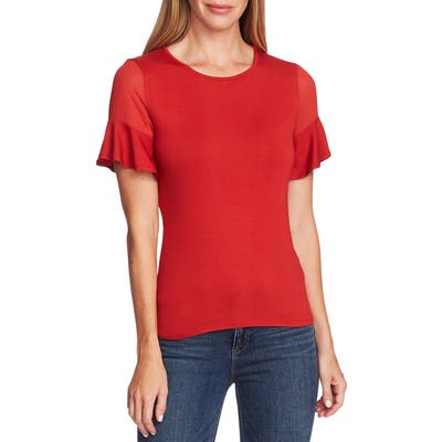 Vince Camuto Mix Media Flutter Sleeve Top, Red