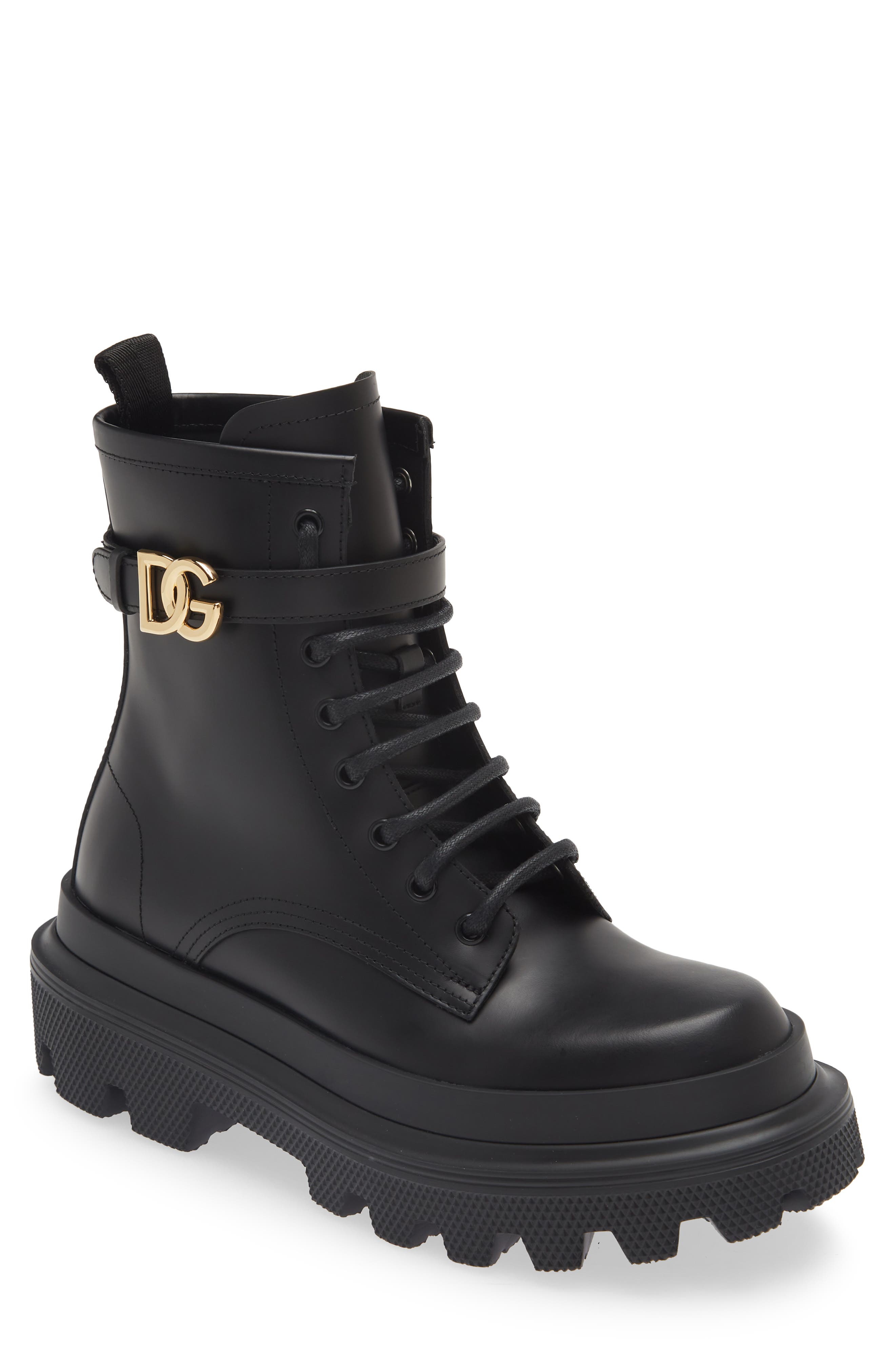 Dolce & Gabbana Leather Combat Boots In Black