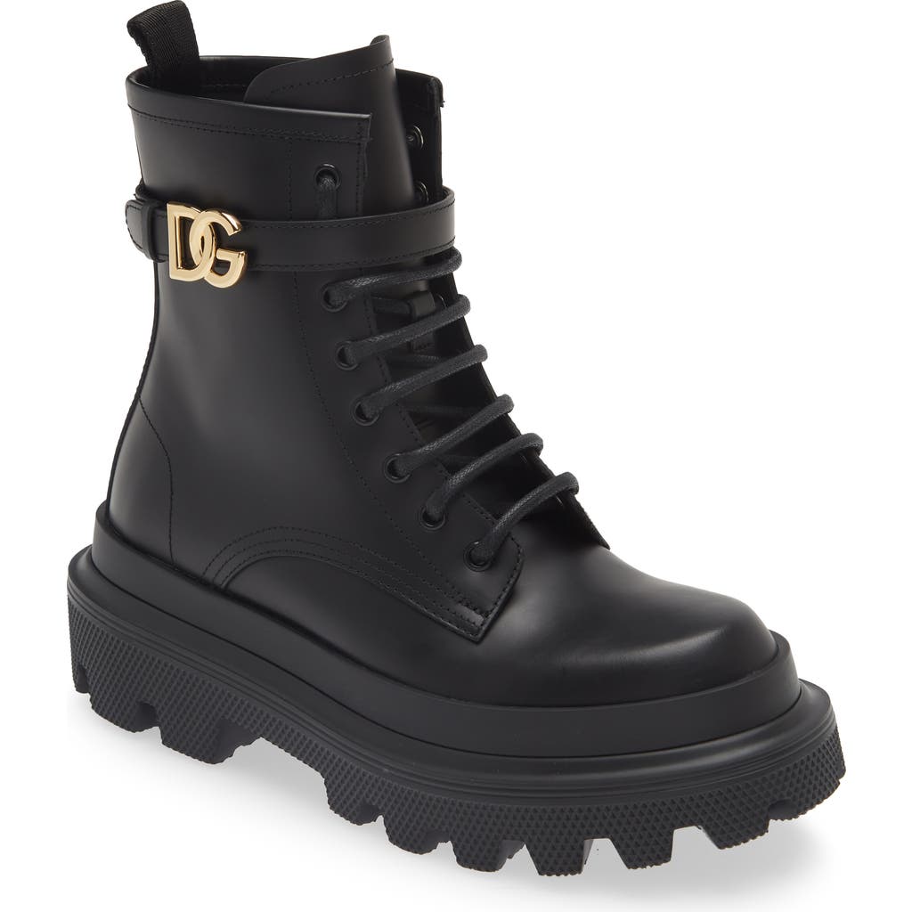 Dolce & Gabbana Leather Combat Boots In Black