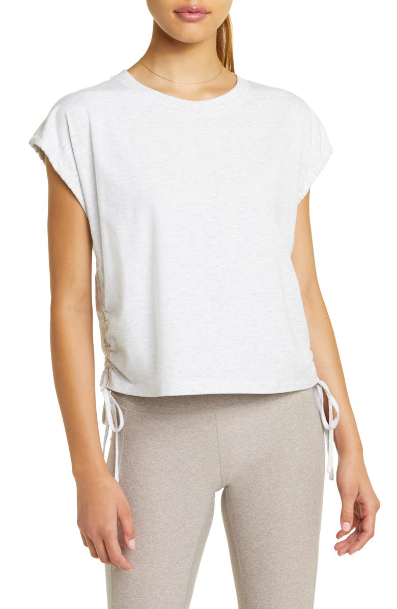 Zella Ruched Side Tie Pima Cotton Blend T-Shirt, Main, color, 