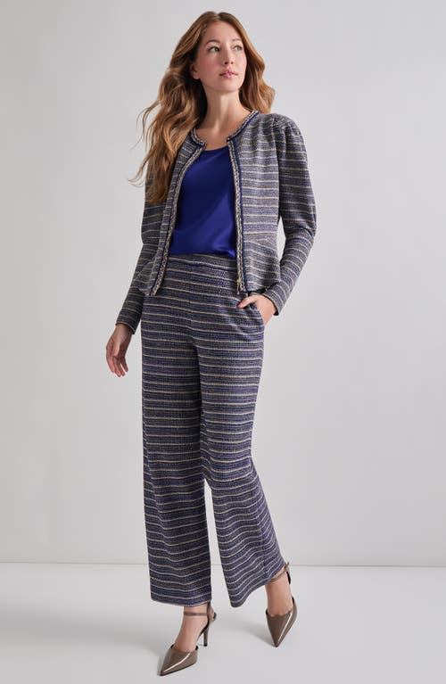 Misook Metallic Tweed Peplum Jacket In Starry Night Blue