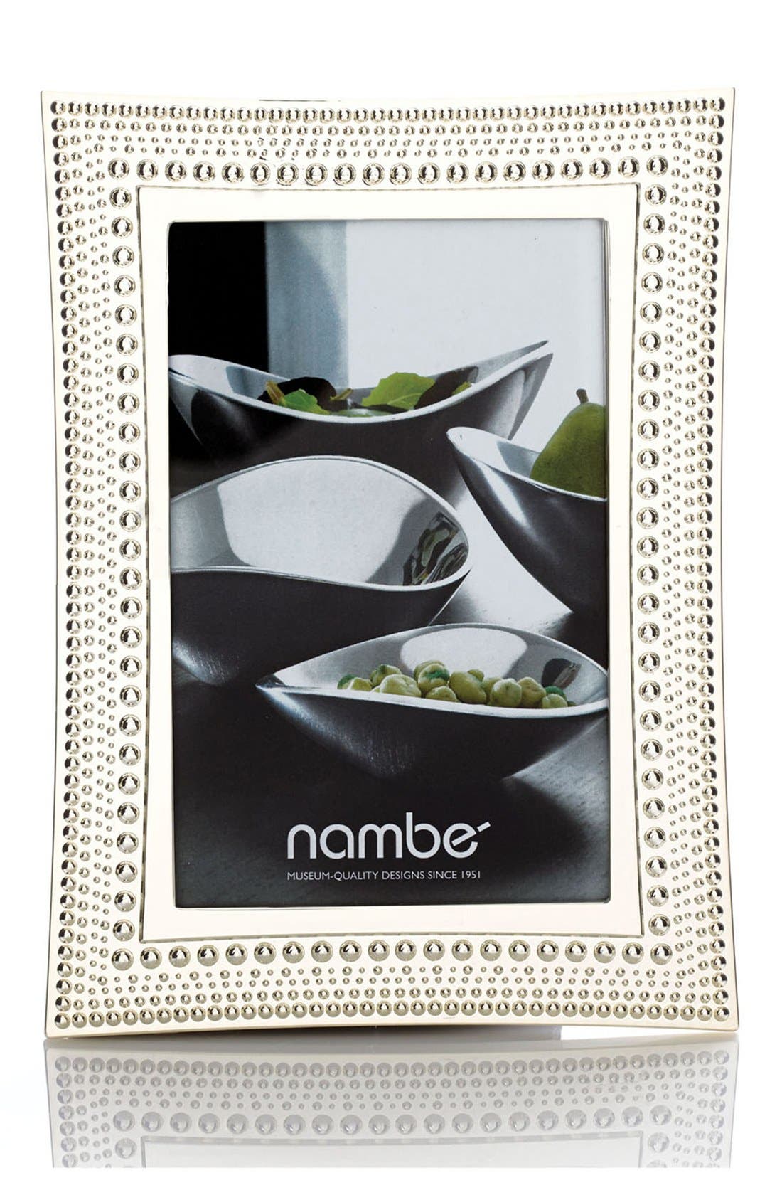 Nambe Beaded Collection Measures at 8 x 10 Made with Silver Plate and Glass Picture Frame Designed by Maureen McTammy