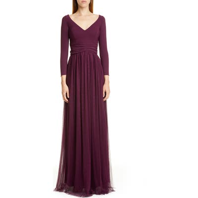 Chiara Boni La Petite Robe Liene Long Sleeve Gathered A-Line Gown, US / 42 IT - Burgundy