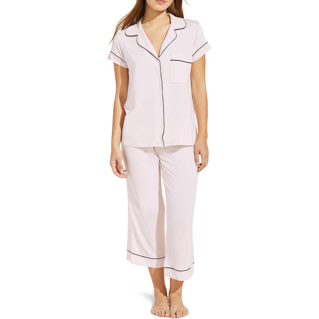 Shop Eberjey Gisele Jersey Knit Crop Pajamas In Sorbet/black