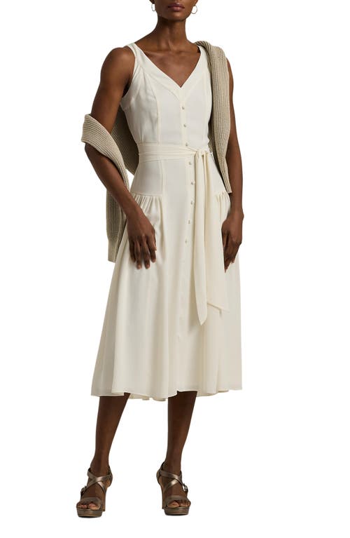 Lauren Ralph Lauren Belted Georgette Sleeveless Dress in Mascarpone Cream at Nordstrom, Size 4