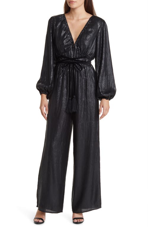 Liza Sequin Long Sleeve Jumpsuit in Black