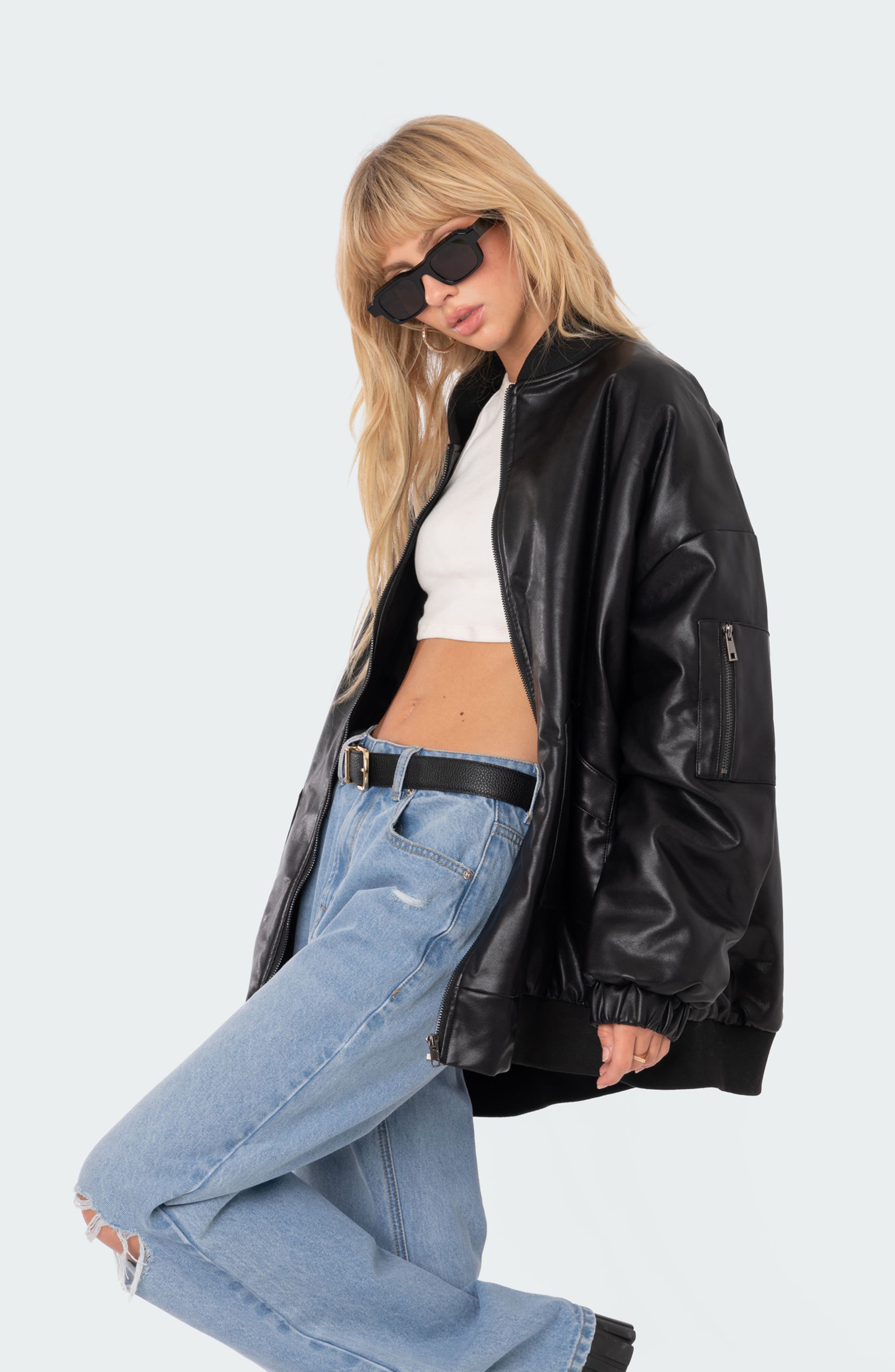 EDIKTED Oversize Faux Leather Bomber Jacket Nordstrom
