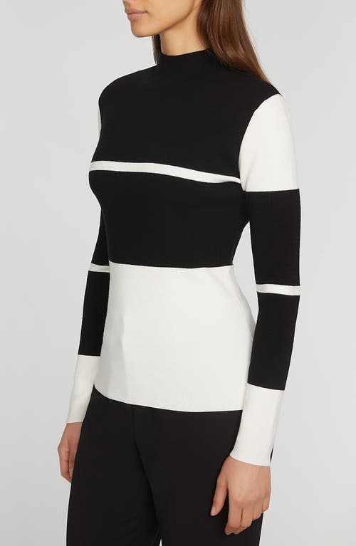 Elie Tahari The Kamila Mock Neck Sweater In Noir Black/sky White