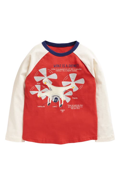 Mini Boden Kids' Glow in the Dark Educational Drone Cotton Graphic Tee in Grey Marl And New Bright Blue