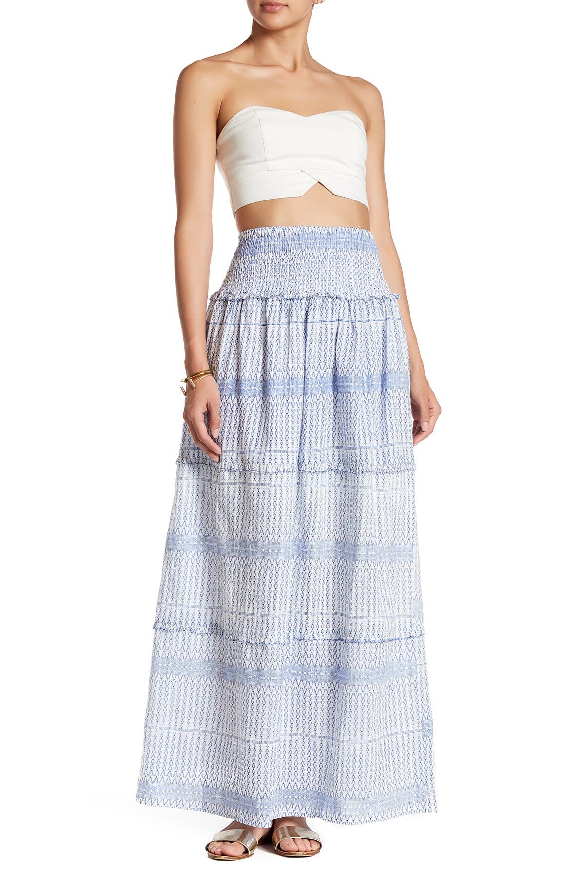 smocked maxi skirt