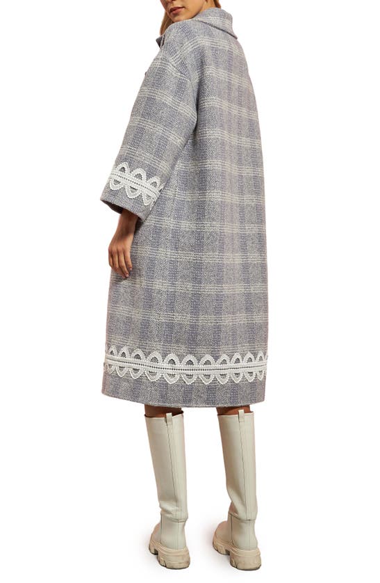 Shop English Factory Premium Plaid Wool Blend Long Wrap Coat In Grey