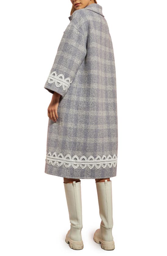 English Factory Premium Plaid Wool Blend Long Wrap Coat In Grey