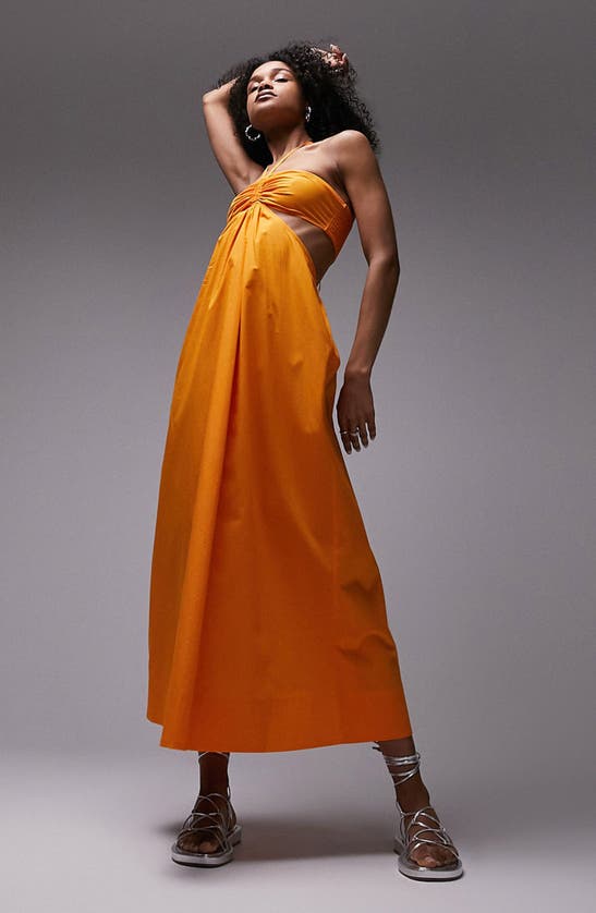 Shop Topshop Cotton Poplin Halter Maxi Dress In Orange